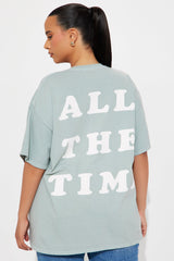 God Is Good All The Time Washed Oversized Tee - Sage