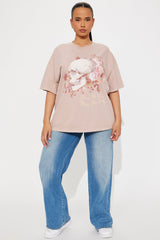 Hating Me Skull Washed Oversized Tee - LightBrown