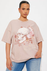 Hating Me Skull Washed Oversized Tee - LightBrown