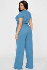 Life Is Good Textured Pant Set - Blue