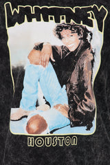 Whitney Houston Washed Oversized Tee - Black