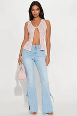 All Tied Up Split Hem Flare Jeans - Light Wash