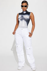 Fairfax High Rise Stretch Cargo Jeans - White