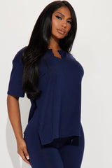 Lets Chill Together Short Sleeve Legging Set - Navy