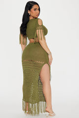 Get Away With It Crochet Skirt Set - Olive
