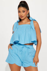 Sweet As Can Be Linen Short Set - Blue