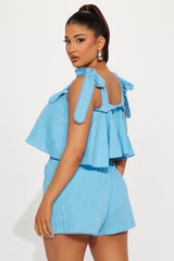 Sweet As Can Be Linen Short Set - Blue