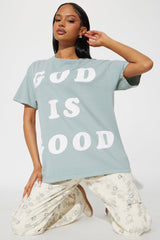 God Is Good All The Time Washed Oversized Tee - Sage
