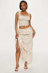 Whimsical Floral Maxi Skirt Set - Sand/combo