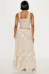 Whimsical Floral Maxi Skirt Set - Sand/combo