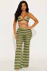 Vacation Addict Crochet Pant Set - Green/combo