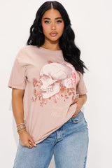 Hating Me Skull Washed Oversized Tee - LightBrown