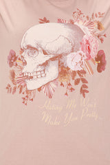 Hating Me Skull Washed Oversized Tee - LightBrown