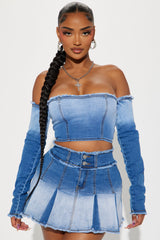 Logan Washed Denim Skirt Set - Light Wash