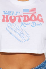 Makes Me Want A Hot Dog Cropped Tee - White