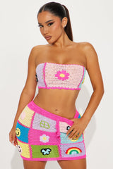Sunshine Paradise Crochet Skirt Set - Pink/combo