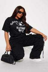 Good Karma Flows Back Oversized Tee - Black