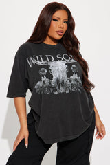 Wild Soul Washed Oversized Tee - Black