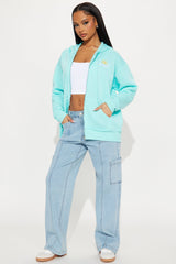 Summer Sunsets Zip Up Hoodie - Turquoise