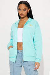 Summer Sunsets Zip Up Hoodie - Turquoise