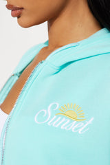 Summer Sunsets Zip Up Hoodie - Turquoise