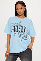 Make A Wish Angel Oversized Tee - Light Blue