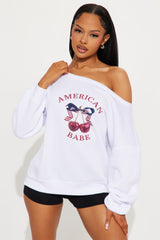 American Babe Cherry Crew Neck Sweatshirt - White