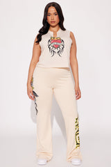 Von Dutch Fiery Heart Flared Pant - Off White