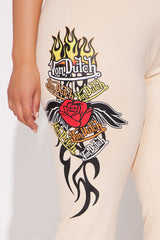 Von Dutch Fiery Heart Flared Pant - Off White