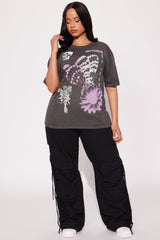 Got You Hooked Washed Oversized Tee - Black