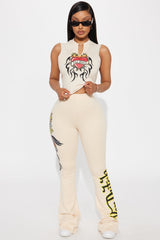 Von Dutch Fiery Heart Flared Pant - Off White