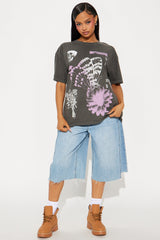 Got You Hooked Washed Oversized Tee - Black