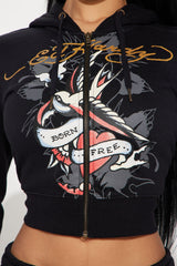Ed Hardy Swallow Bird Zip Front Hoodie - Black