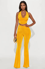 Layla  Backless Slinky Flare Pant Set - Yellow