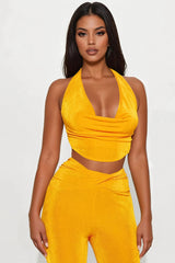 Layla  Backless Slinky Flare Pant Set - Yellow