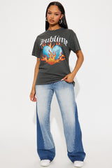 Sublime Flames Heart Washed Oversized Tee - Black
