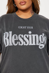 Count Your Blessings Washed Tee - Black Wash