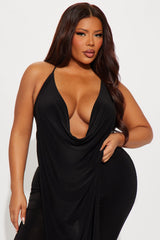 Divine Cowl Halter Top And Pant Set - Black