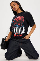 Savage Rose Oversized Tee - Black