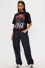 Savage Rose Oversized Tee - Black