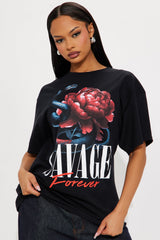 Savage Rose Oversized Tee - Black