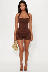 Olivia Halter And Micro Short Set - Brown