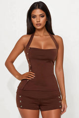 Olivia Halter And Micro Short Set - Brown