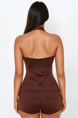 Olivia Halter And Micro Short Set - Brown