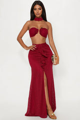 Savanna Escape Crochet Maxi Skirt Set - Wine