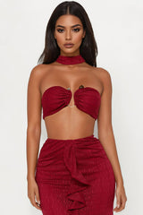 Savanna Escape Crochet Maxi Skirt Set - Wine