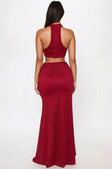 Savanna Escape Crochet Maxi Skirt Set - Wine