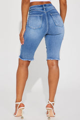 Hot Shot Stretch Denim Bermuda Shorts - Medium Wash