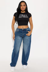 Here For The Hot Dogs Baby Tee - Black