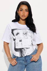 Leave Him On Red Oversized Tee - White